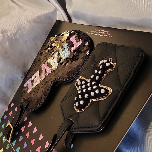 Luggage 2pc tags quilted, sequin heart - Picture 5 of 5